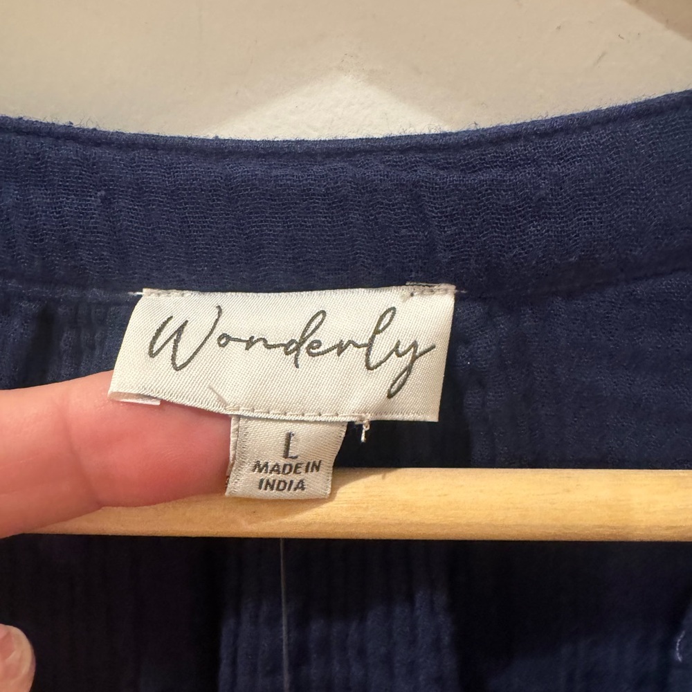 Wonderly 100% cotton navy dress from India. Size L. Super soft! NWT. - Picture 4 of 11